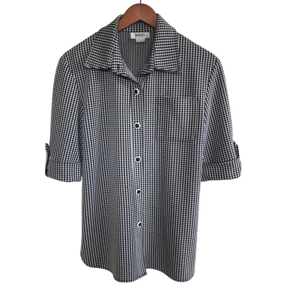 VTG Ariel Gingham Button Front‎ Blouse M USA Rockabilly Cottagecore Picnic